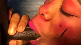 Young ebony babe's wet blowjob into tight doggystyle