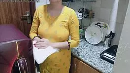 Horny Indian babe kitchen fuck with dirty talk