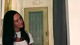 Skinny big natural tits model Mina Moreno lured into public cheating bang