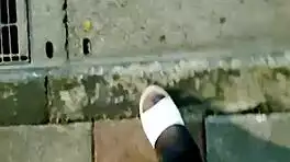 Taiwanese Shemale Strokes Stockings Legs Outdoor Cumshot