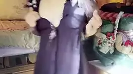 Petite exotic brunette with long hair does afternoon STRIP TEASE ripping clothes in stockings teasing small tits ass