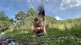 Skinny brunette college babe swallows cum after risky outdoor pov monster cock riding creampie