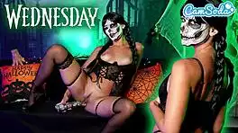 horny wednesday addams rides dildo to squirting orgasm 😈 halloween cosplay