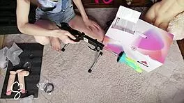 sarah sue unboxes auxfun fuck machine from hismith and tests it eagerly