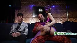 petite brunette stripper rips clothes for stepbro's first threesome at nightclub