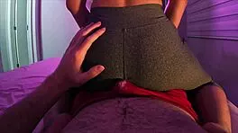 he cums hard in pants twice watching me in satin panties leggings