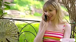 Petite Young Tits Licked by Big Tits Milf Almost Caught