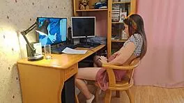 brunette girl next door in skirt and socks masturbates on video chat