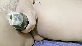 Curious lady teases deep with her cucumber intimately