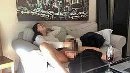 shy voluptuous latina turns dripping horny on sofa after drinks