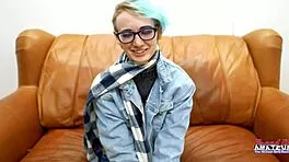 Blue haired Raven gets fingered deep then fucked hard till she swallows every drop!