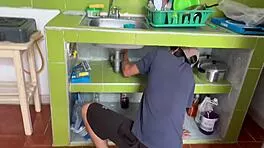 Plumber rams tube into sexy latina babe's pussy 