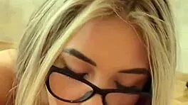 Skinny gypsy teen with glasses worships big cock pov then rides to creampie