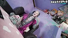 whoa, check out this tattooed goth model's intense live anal toy tease