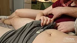 stroke my throbbing cock quick on this couch before we get busted!