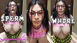 Bukkake sissy slut craves facials and tits covered in cum with monster cocks