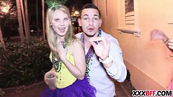 Sexy friends banging hard at Mardi Gras party