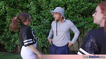 omg, i can’t even… two horny stepsis takin’ on a lucky guy! tryin’ to teach sports got wild real quick, ya know!