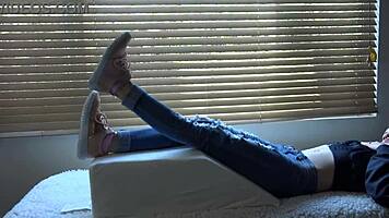 Kristy shows off new sneakers in close-up fetish