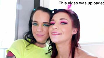 kylie pierce and daisy love contrast their petite frames with a massive cock in this pov double blowjob leading to cum swallows