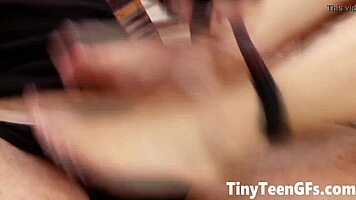 Brunette Teen Gives Footjob With Cum On Toes