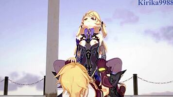 Amber and Fischl Fuck Aether in Genshin Hentai