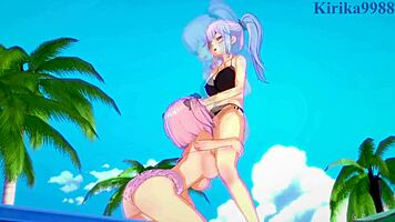 yagy and hibari intense lesbian play and futanari sex - senran kagura hentai