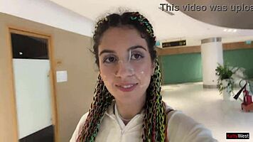 Crazy teen gives public blowjob