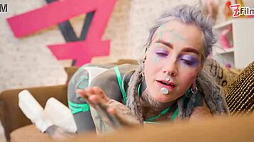 Dreadlocks hippie pornstar gives sloppy blowjob and anal ride on big cock in doggystyle with sneakers 😈