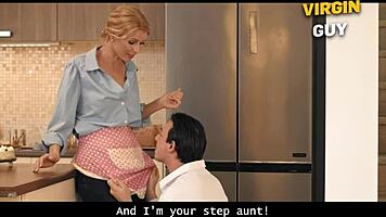 mature lynna nilsson helps lose virginity in kitchen, her natural tits sexy on birthday