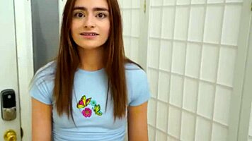 Petite Brunette Fingers Pussy and Sucks Dick