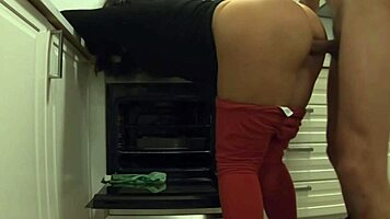 while waiting for girlfriend i fucked her milf roommate in kitchen creampie ass
