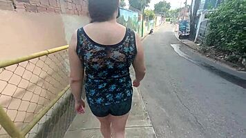 Colombian Latina's Giant Cameltoe Teases in Street Shorts