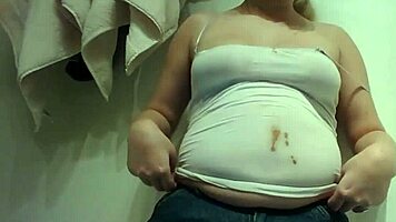 Chubby Blonde Fetish Fan Messes With Chocolate Belly Fun